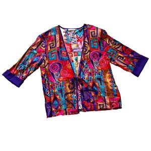 Michel Antoni Studio Tie Front Kimono Top Bold Abstract Print Vintage 90s